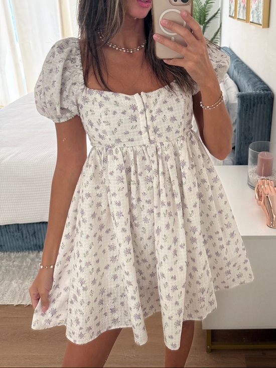Altar'd State Dresses & Skirts - Altar'd State White Mini Dress with Lavender Floral Print
